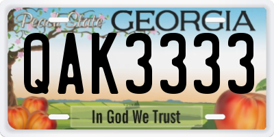 GA license plate QAK3333
