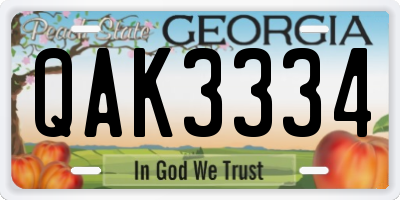 GA license plate QAK3334