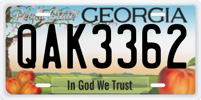 GA license plate QAK3362
