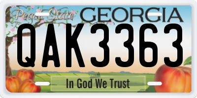 GA license plate QAK3363