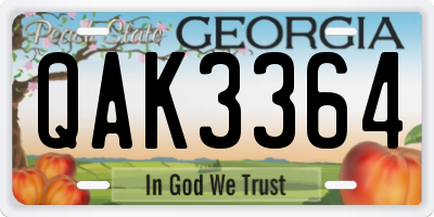 GA license plate QAK3364