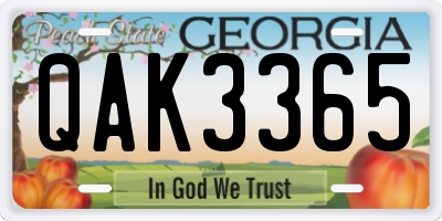 GA license plate QAK3365