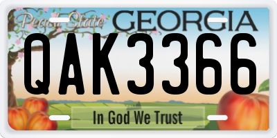 GA license plate QAK3366
