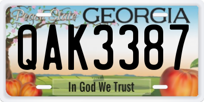 GA license plate QAK3387