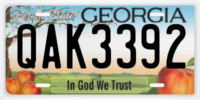 GA license plate QAK3392
