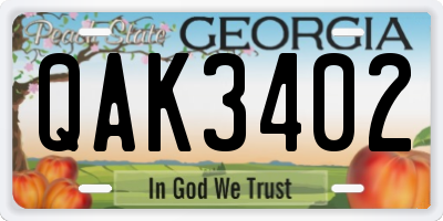 GA license plate QAK3402