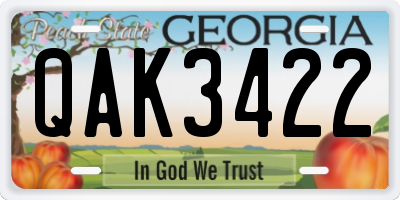 GA license plate QAK3422