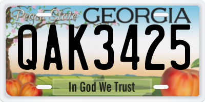 GA license plate QAK3425