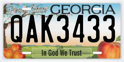 GA license plate QAK3433