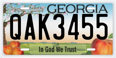 GA license plate QAK3455