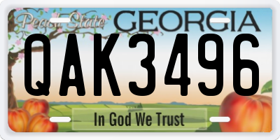 GA license plate QAK3496