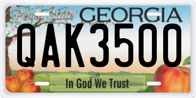 GA license plate QAK3500