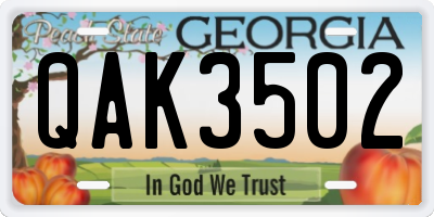 GA license plate QAK3502