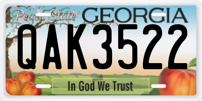GA license plate QAK3522