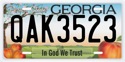 GA license plate QAK3523