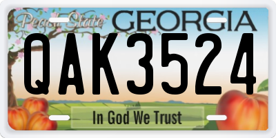GA license plate QAK3524