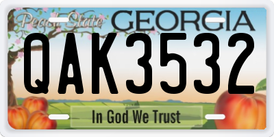 GA license plate QAK3532