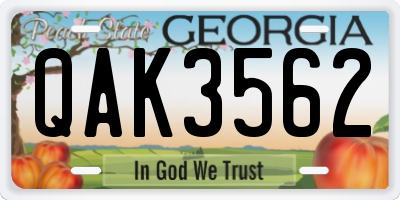 GA license plate QAK3562