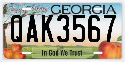 GA license plate QAK3567