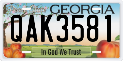GA license plate QAK3581