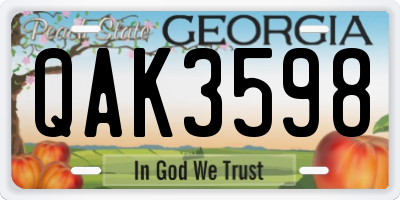GA license plate QAK3598