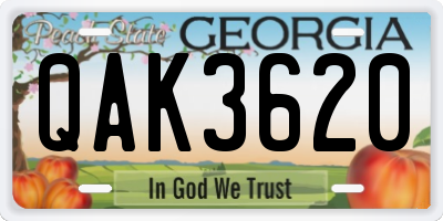 GA license plate QAK3620