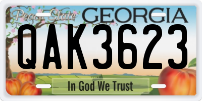 GA license plate QAK3623