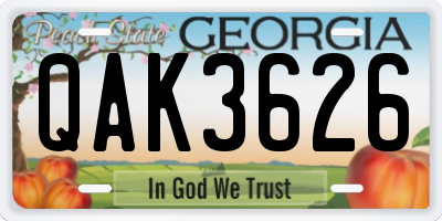GA license plate QAK3626