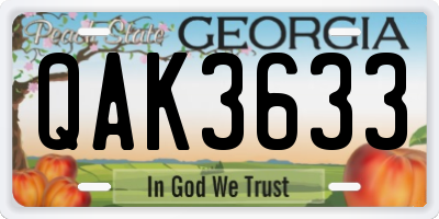 GA license plate QAK3633