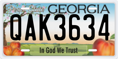 GA license plate QAK3634