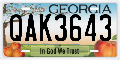 GA license plate QAK3643