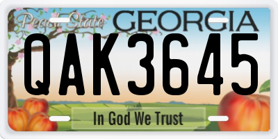 GA license plate QAK3645