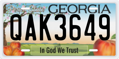 GA license plate QAK3649