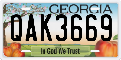 GA license plate QAK3669
