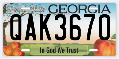 GA license plate QAK3670