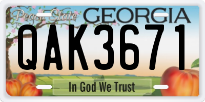 GA license plate QAK3671