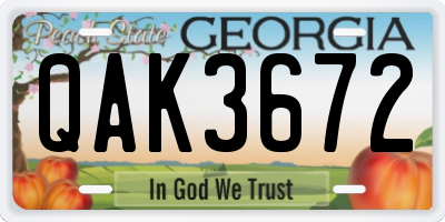 GA license plate QAK3672