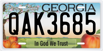 GA license plate QAK3685