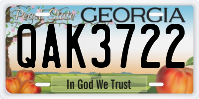 GA license plate QAK3722