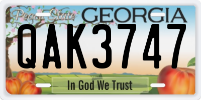 GA license plate QAK3747