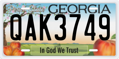GA license plate QAK3749