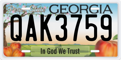 GA license plate QAK3759