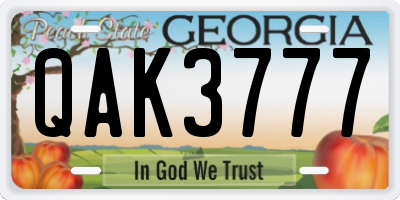 GA license plate QAK3777
