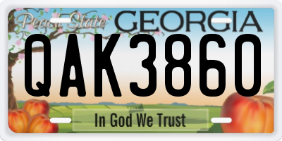 GA license plate QAK3860