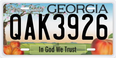 GA license plate QAK3926
