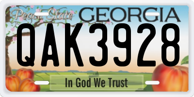 GA license plate QAK3928
