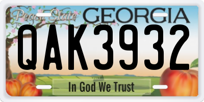 GA license plate QAK3932