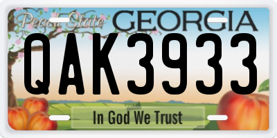 GA license plate QAK3933