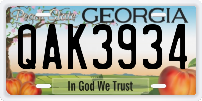 GA license plate QAK3934