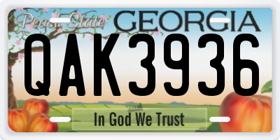 GA license plate QAK3936